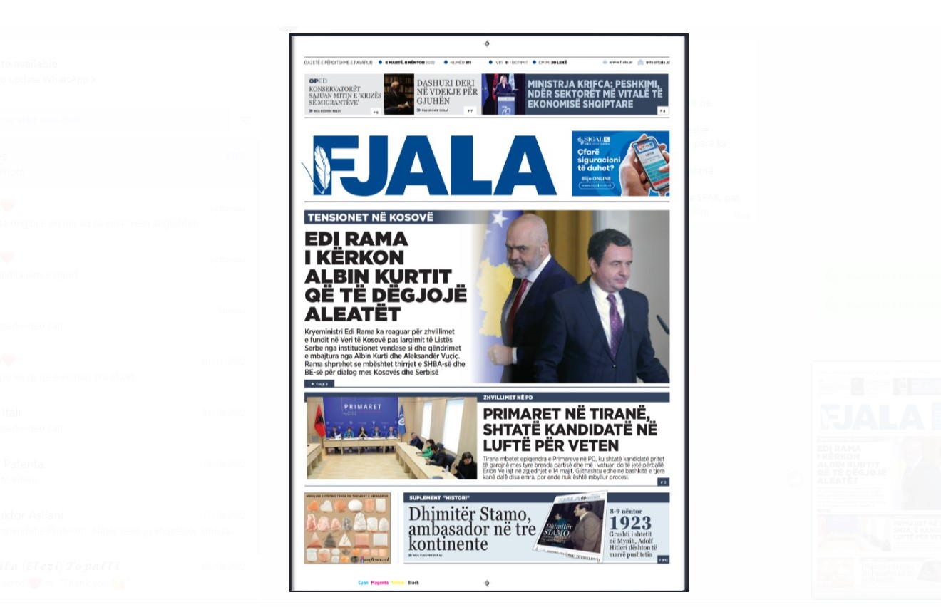 Gazeta Fjala, e hënë 8 nëntor 2022 - Gazeta Fjala