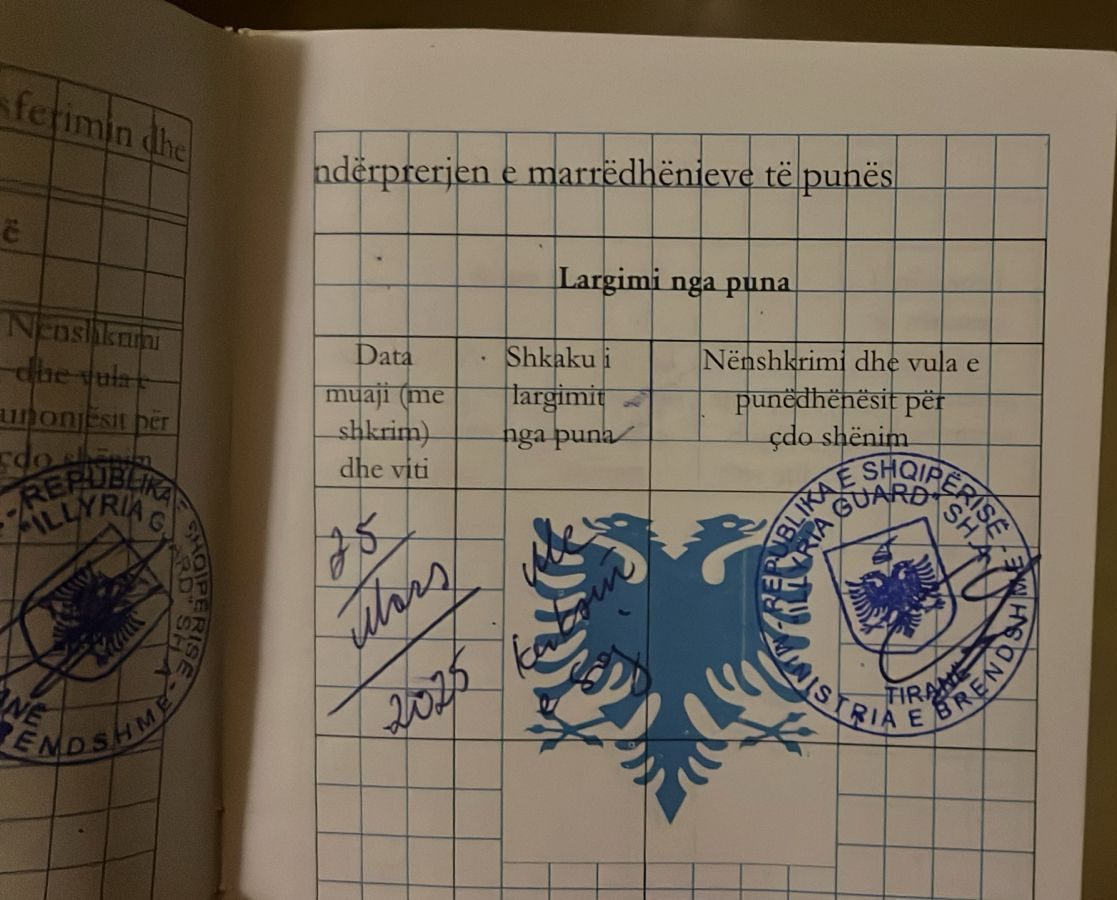 Libreza që vërteton largimin nga "Illyria Guard", 25 mars 2025