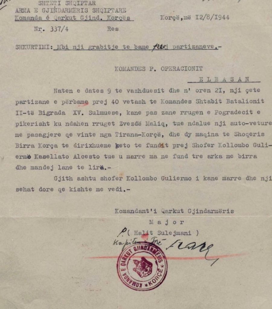 Kur lufta ndalej për tri arka birrë / Grabitje nga forcat partizane në rrugën Pogradec–Korçë, gusht 1944