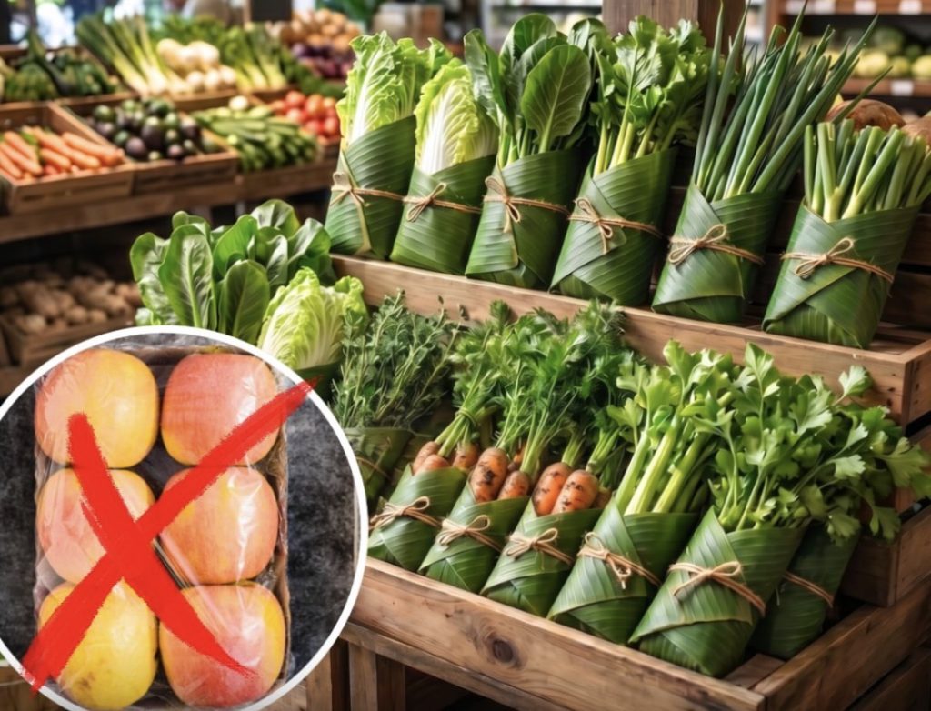 Supermarketet tajlandeze i japin fund plastikës, përdorin gjethe bananeje për paketim