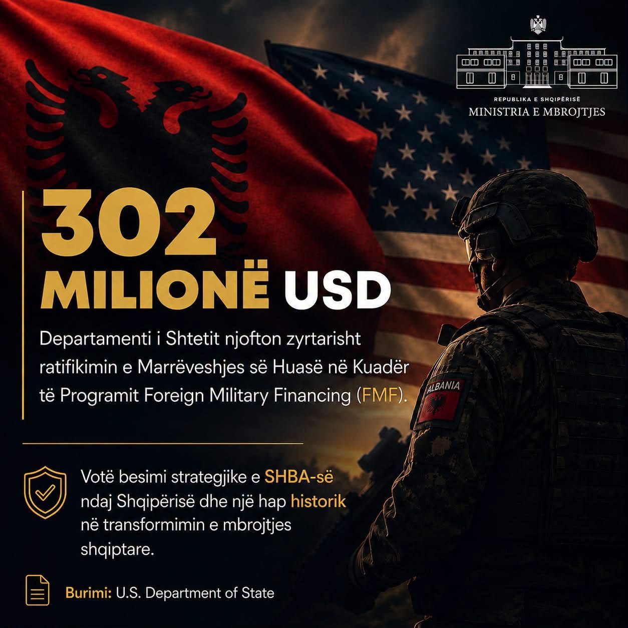 09:15 SHBA ratifikon huanë 302 milionë dollarë për Shqipërinë, Nufi: Hap historik për modernizimin e mbrojtjes