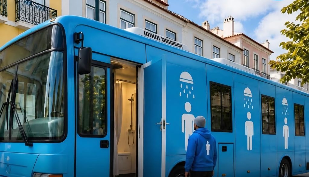 Në Portugali, autobusët e vjetër shndërrohen në dushe lëvizëse për njerëzit e pastrehë