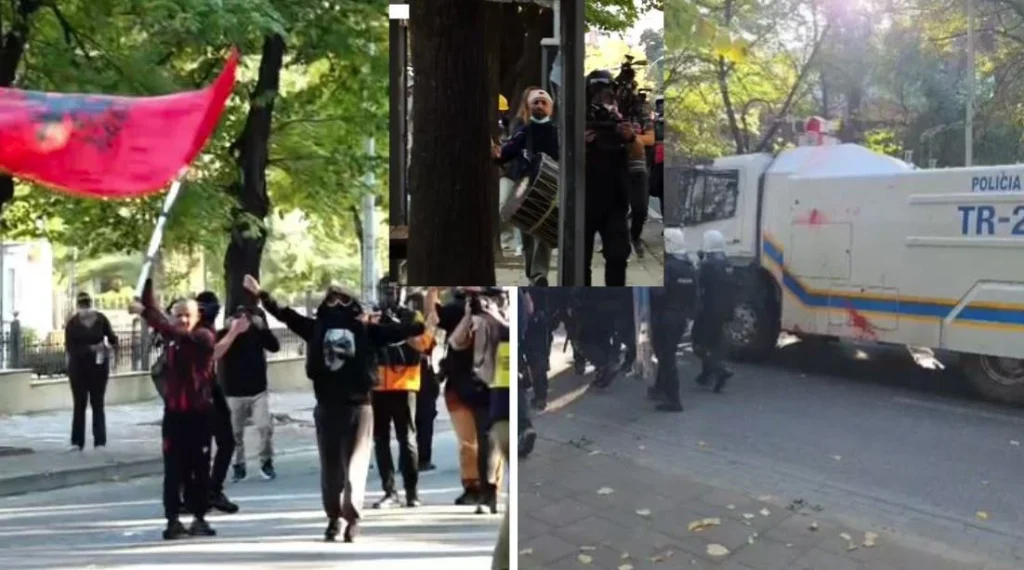Daulle mes tensioneve në Tiranë/ Policia hedh ujë me presion, protestuesja ‘zhvendoset’ me valle, autoboti e ‘ndjek’ nga pas