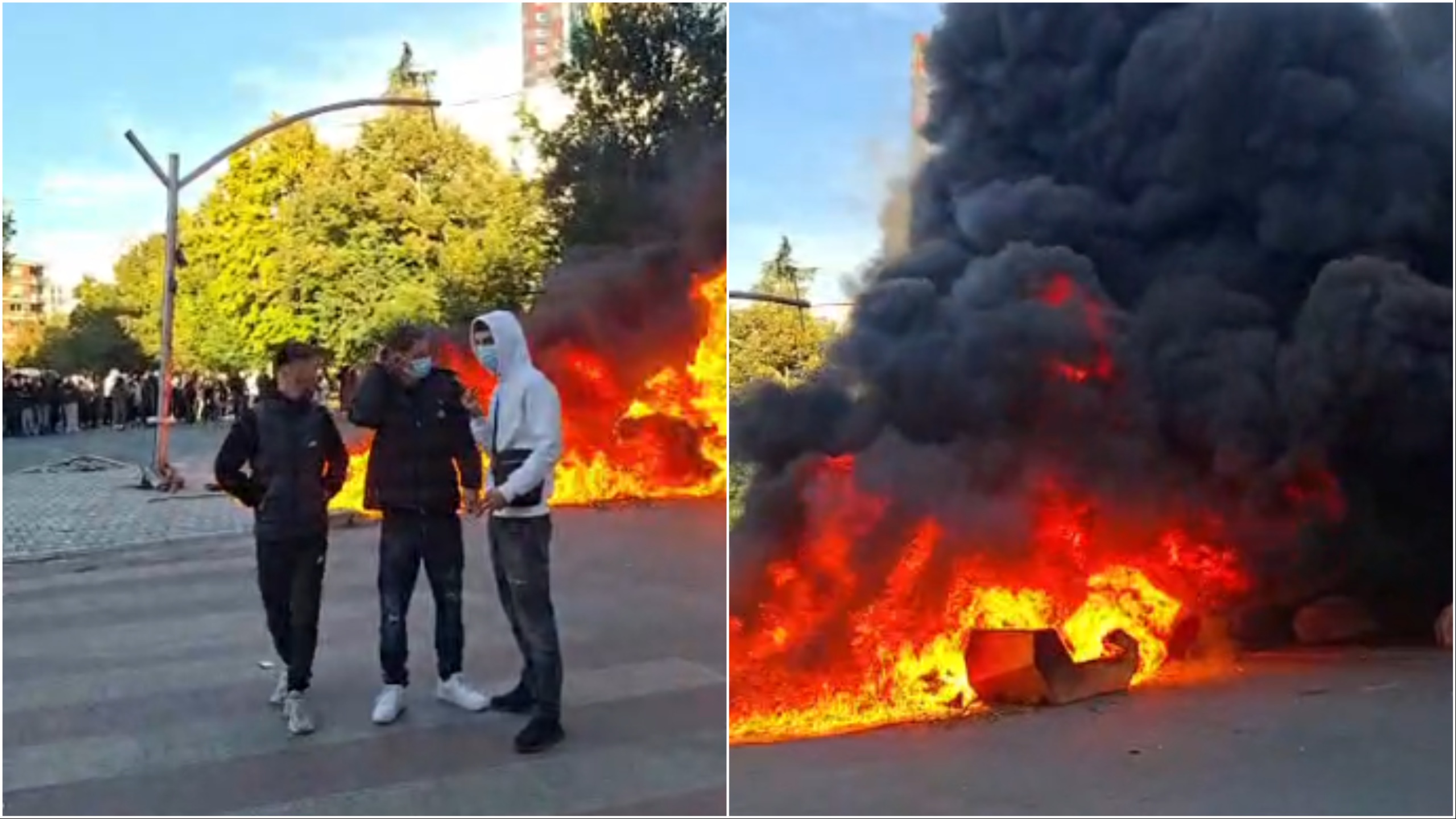 16:20 Protestuesit djegin stola plastikë pranë sheshit “Skënderbej”(VIDEO)