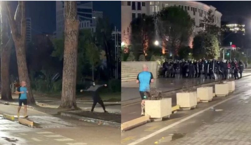 I pashqetësuar nga tensionet, qytetari bën vrapimin e mbrëmjes para Kryeministrisë mes gurëve dhe molotovëve