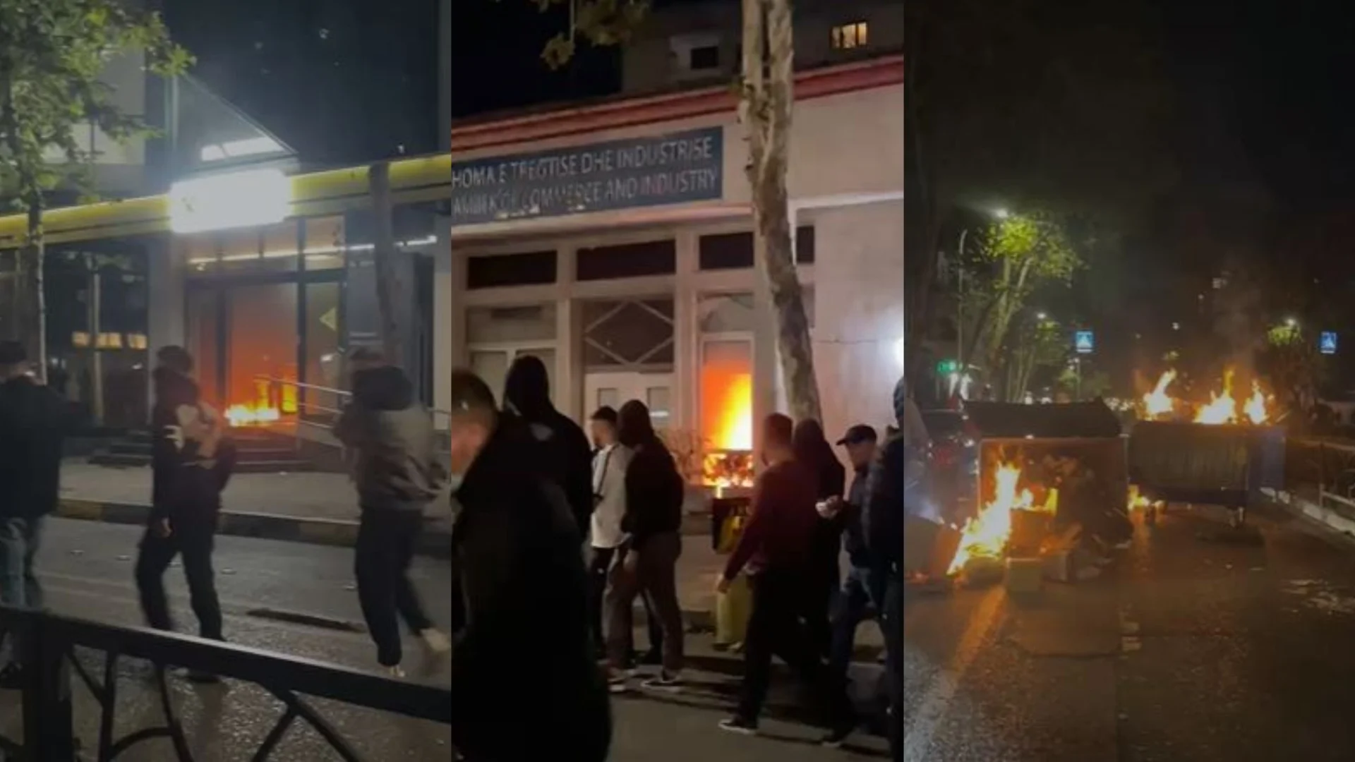 20:51 Protestuesit i vënë flakën Dhomës së Tregtisë dhe Industrisë, flakë edhe në një bankë në Rrugën e Kavajës