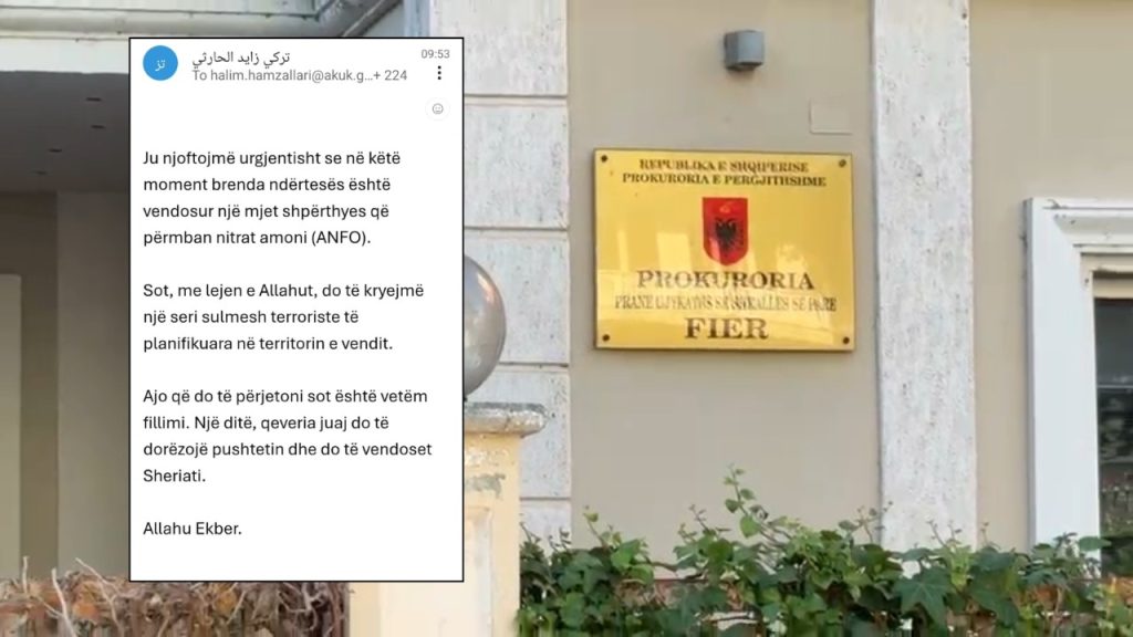 “Ajo që do të përjetoni sot është vetëm fillimi”, zbardhet përmbajtja e mesazhit kërcënues për bombë në Gjykatën dhe Prokurorinë e Fierit